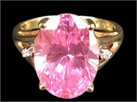 10K Gold Pink Stone Ring Sz. 6.5