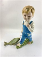 Vintage Ceramic Hand Painted Boy w/Fish Figure