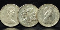Three 1983 British One Pound Coins