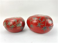 Pair of Chinese Red Lacquer Nesting Boxes