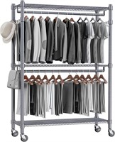 Homdox 3-Shelf Rack with Wheels  Hooks  M2 Gray