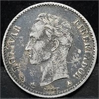 1876 A Venezuela 5 Centavos Silver Coin
