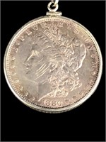 1880 Morgan Silver Dollar Pendant w Sterling