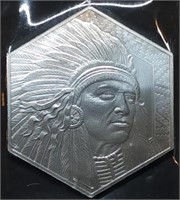 10 Troy Oz .999 Fine Silver Buffalo/Indian Bar