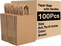 Brown Paper Bags with Handles Bulk 100PCS Kraft Pa