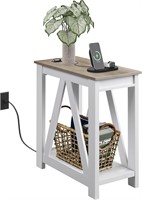 WLIVE Narrow End Table with Charging Station of Op