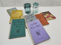 Antique Collector Books w/ 2 Pint Jars