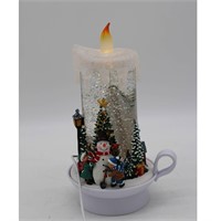 9" Illuminated Glitter Candle with Scene - Snowman