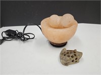 Soap Stone Flower Frog , Salt Lamp See Pics