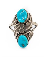 Signed Navajo Sterling Turquoise Ring Sz. 10