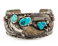 Elaine Sam Navajo Sterling Bear Claw Cuff Bracelet