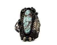 Signed Navajo Sterling Morenci Turquoise Ring Sz 6