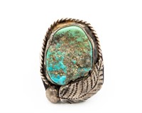 Signed Navajo Sterling Turquoise Ring Sz. 9.5