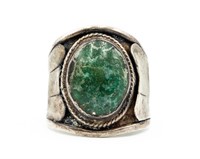 Signed Navajo Sterling Green Agate Ring Sz 10