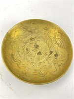 Vtg Solid Brass Chinese Etched Dragon Bowl
