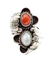 Navajo Mother of Pearl Coral Flower Ring Sz. 5