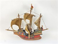 Vtg Wooden Model Ship Hand Painted