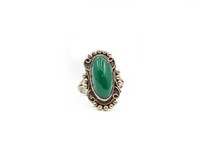 Mexico Sterling Green Stone Ring Sz. 8.5