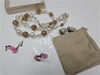 Costume Jewelry Pearl Necklace, Clip On Earrings+