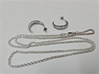 22" Silver Chain w/Clear Stone Earrings