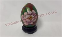 Vintage Chinese Cloisonne Enamel Egg w Stand