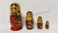 Vintage Hand Painted Russian Nesting Dolls - 4 Pc