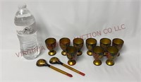 Khokhloma Russian Hand Painted Egg Cups & Spoons