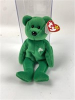 "Erin" green beanie baby, 9'" tall in plastic