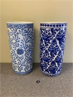 2 Blue & White Chinese Porcelain Umbrella Stands