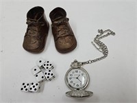Bronze Baby Shoes, Dice, Pocket Watch