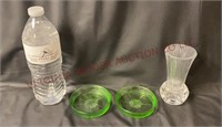 Federal Uranium Glass Coasters & Fostoria Bud Vase