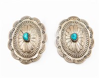 Signed Navajo Concho Sterling Turquoise Earrings