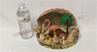 Mid Century Abalone Shell & Pink Flamingo Decor