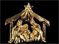 Gold Tone Nativity Scene Pin
