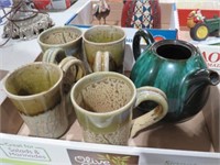 PIGEON RIVER MUGS & BLUE MTN POTTERY KETTLE