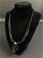 Beautiful Art Glass Pendant with Beaded Necklace