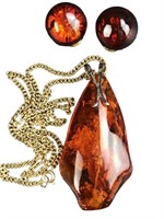 Amber Pendant Necklace & Earrings