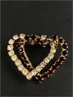 Rhinestone Double Heart Brooch