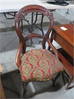 ANTIQUE VICTORIAN CARVED WOOD  PLUSH CHAIR