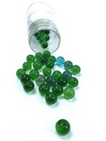 Green & Blue Marbles In Glass Jar