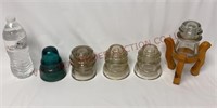 Vintage Glass Insulators - Blue & Clear w Stand
