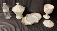 Vintage Milk Glass Candy Dish, Fire King Dish, Mor
