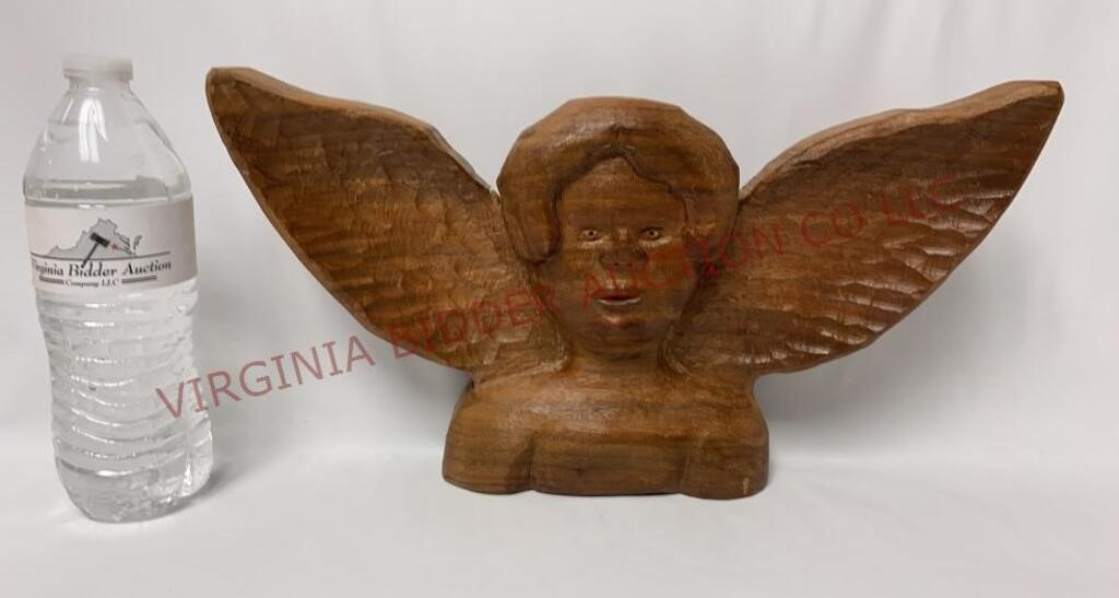 Vintage Hand Carved Winged Angel / Cherub