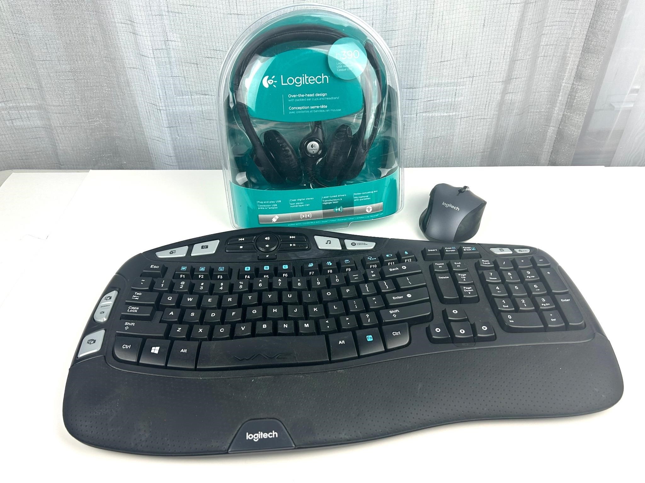 Logitech wireless keyboard mouse head set