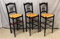 Woven Seat Bar Height Stools - Set of 3