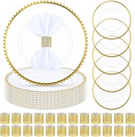 48 Pcs Charger Plates/Napkin Rings Set Gold