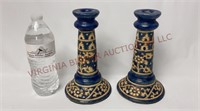 Vintage Lan Na Style Pottery Candle Holders - Pair