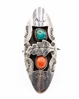 Navajo Sterling Turquoise Coral Ring Sz. 8.5