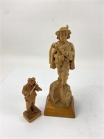 2 Hand Carved Musician Figures