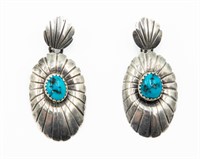 Navajo Concho Sterling Turquoise Dangle Earrings